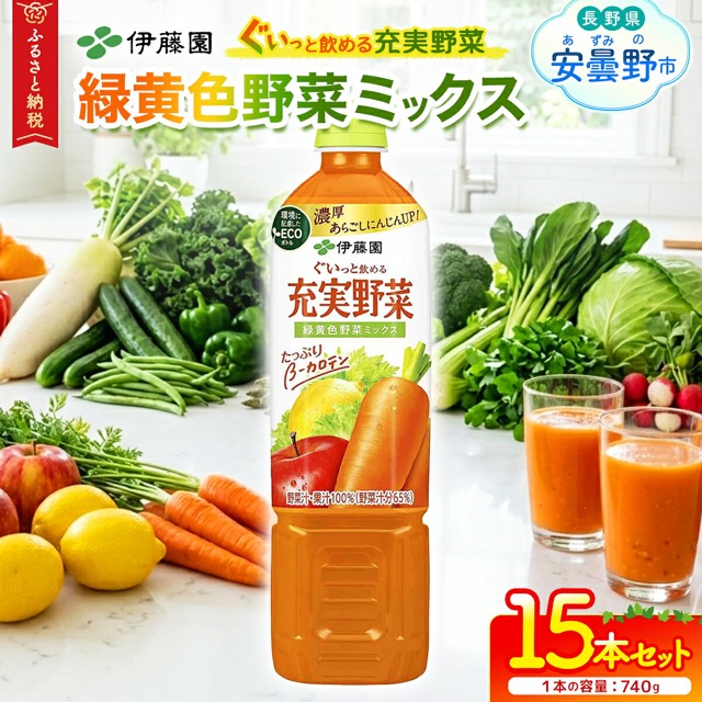 伊藤園 充実野菜 緑黄色野菜ミックス 740g×15本(楽天ふるさと納税 長野県安曇野市)