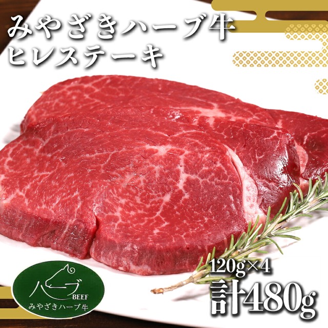 宮崎ハーブ牛 ヒレステーキ 120g×4枚（480g・小分け真空パック）（楽天ふるさと納税 宮崎県えびの市）