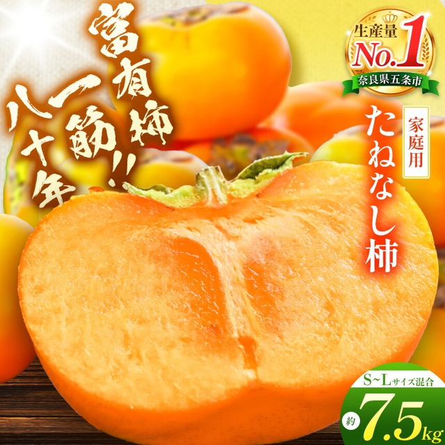 たねなし柿（家庭用）約7.5kg（S〜Lサイズ混載・辰巳果樹園）（楽天ふるさと納税 奈良県五條市）