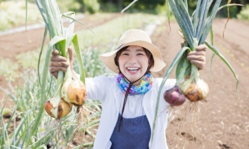 野菜をもつ女性農家